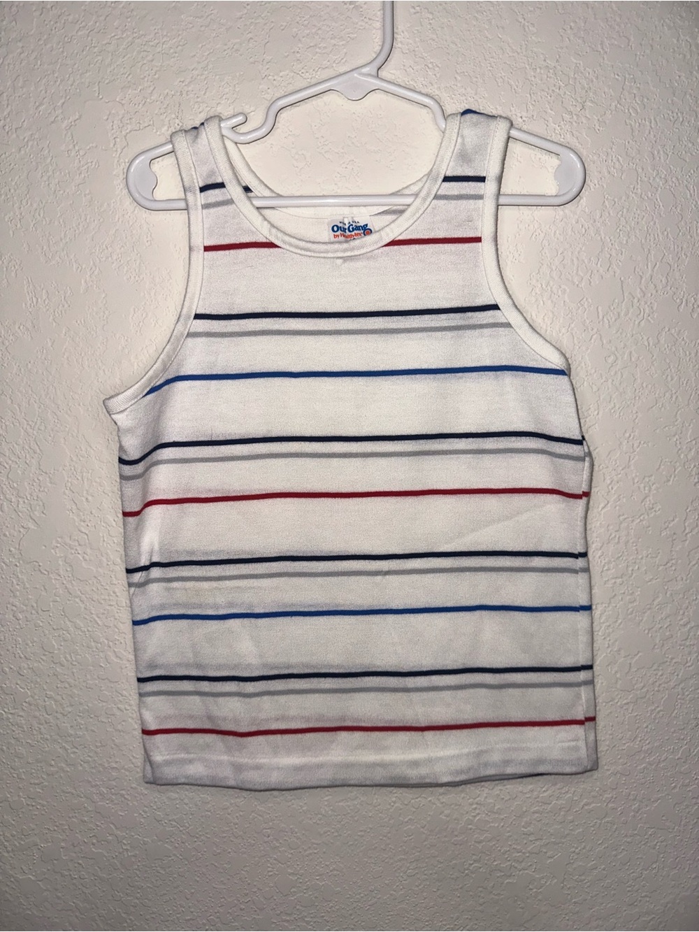 Vintage Healthtex White, Red, Blue, and grey Striped Tank Top for Kids Size 10